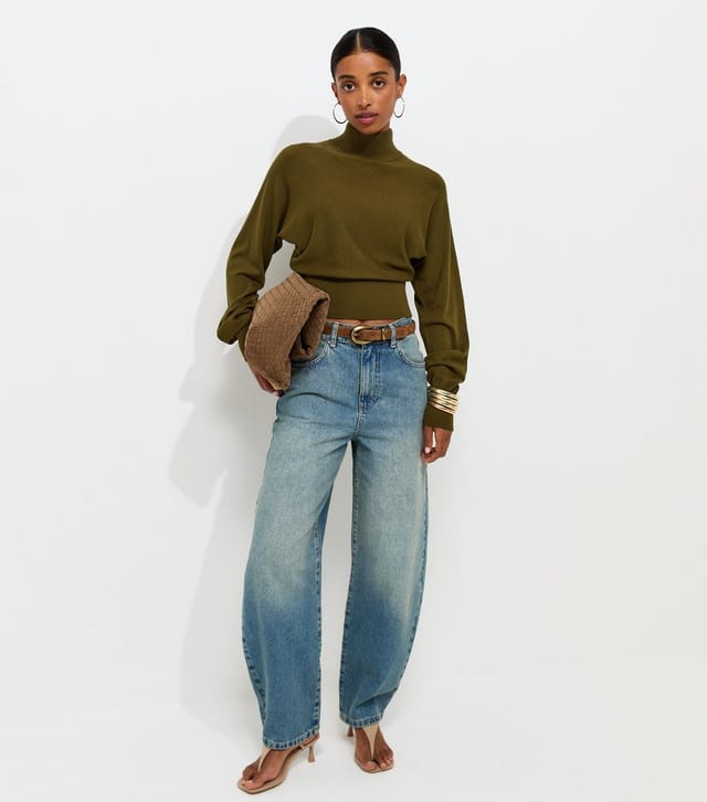 New Look Women's Light Khaki High Neck Batwing Sleeve Knitted Jumper New Look - 2