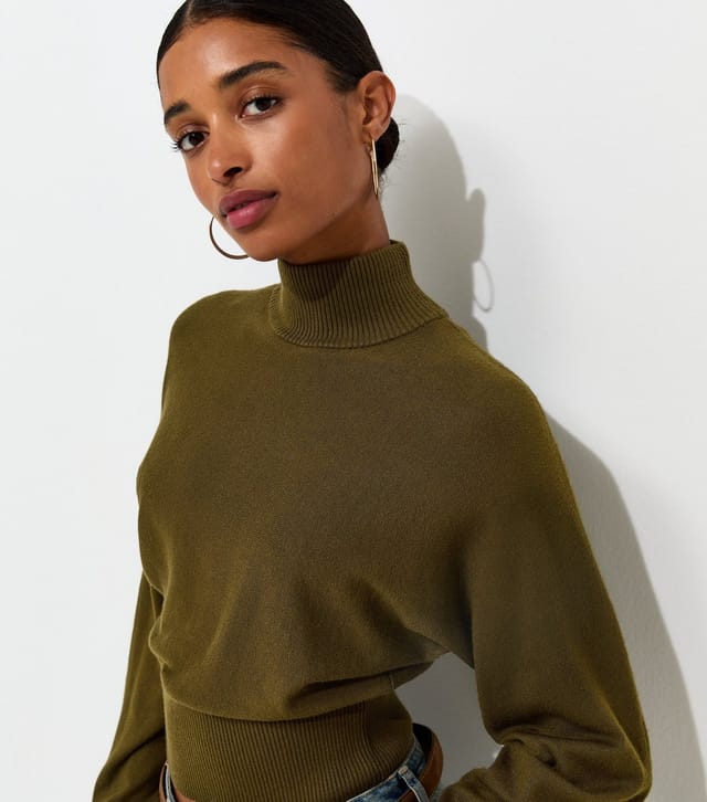 New Look Women's Light Khaki High Neck Batwing Sleeve Knitted Jumper New Look - 3