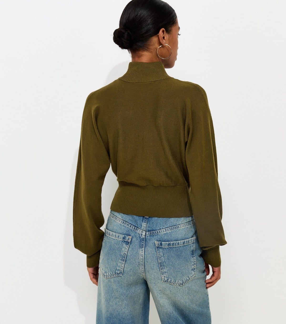 New Look Women's Light Khaki High Neck Batwing Sleeve Knitted Jumper New Look - 4