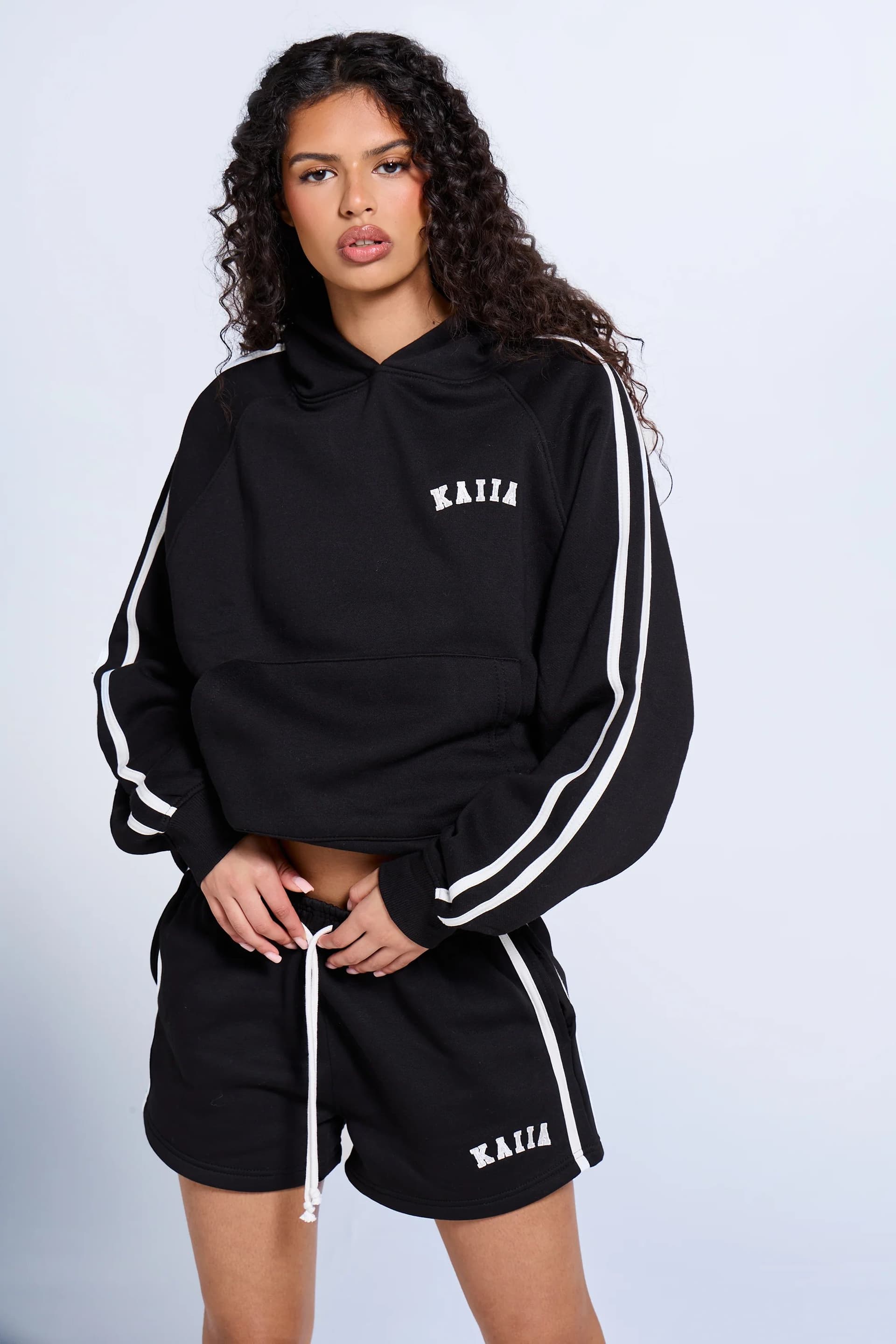 Kaiia Kaiia Sport Side Stripe Oversized Hoodie Black & White