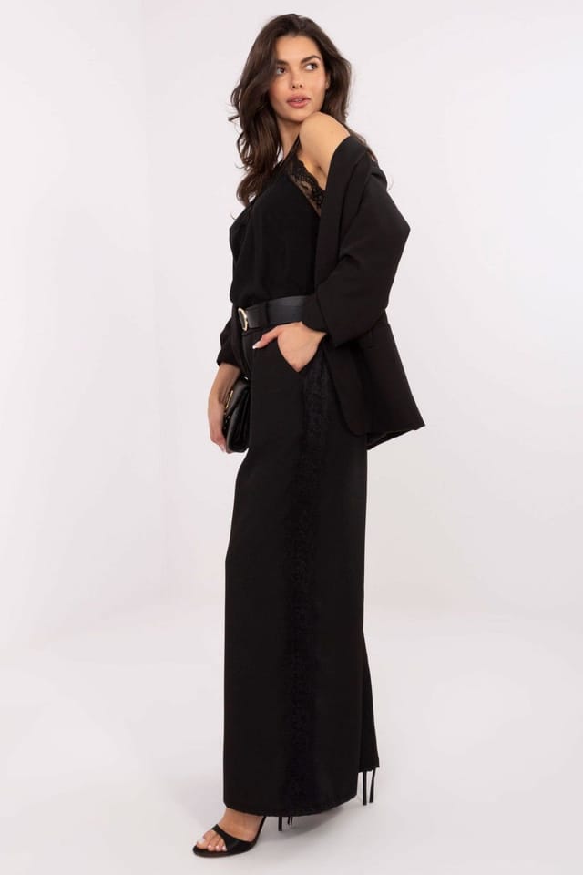 Love Lace Love Lace Women's Elegant High Waist Wide Leg Trousers Style 223202 in Black - 2