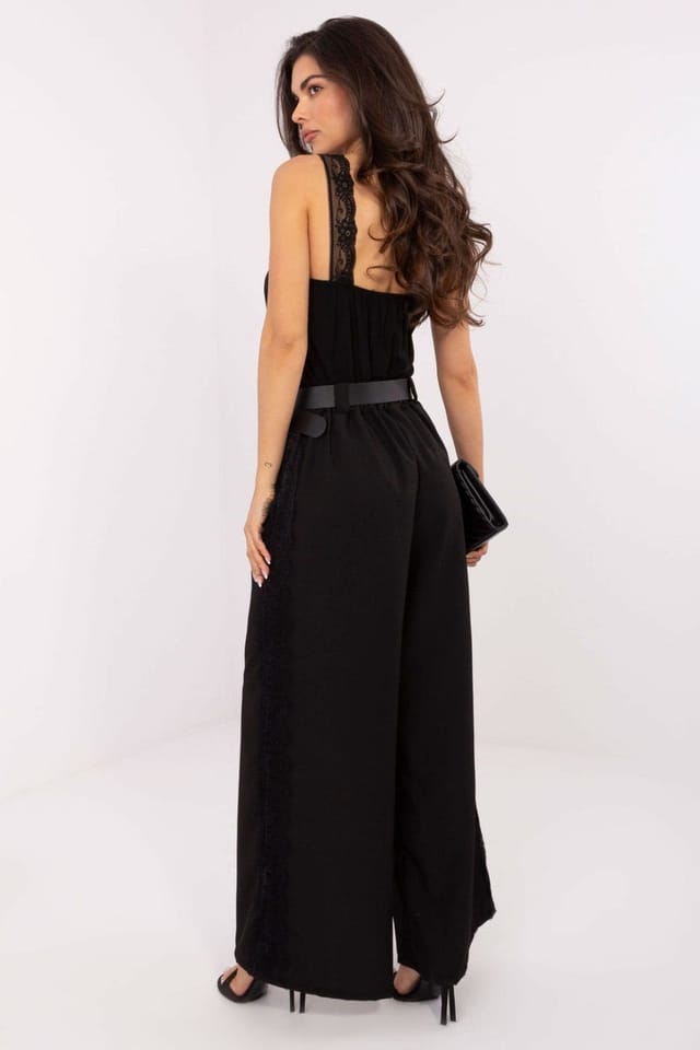 Love Lace Love Lace Women's Elegant High Waist Wide Leg Trousers Style 223202 in Black - 3