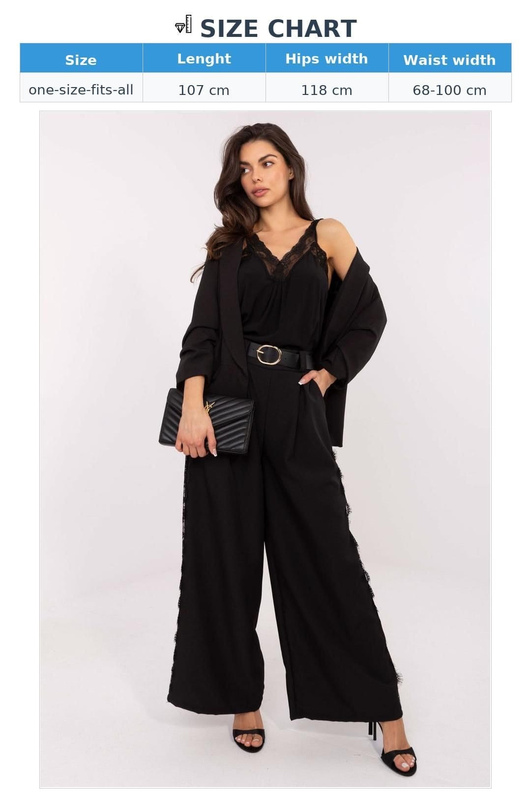 Love Lace Love Lace Women's Elegant High Waist Wide Leg Trousers Style 223202 in Black - 4