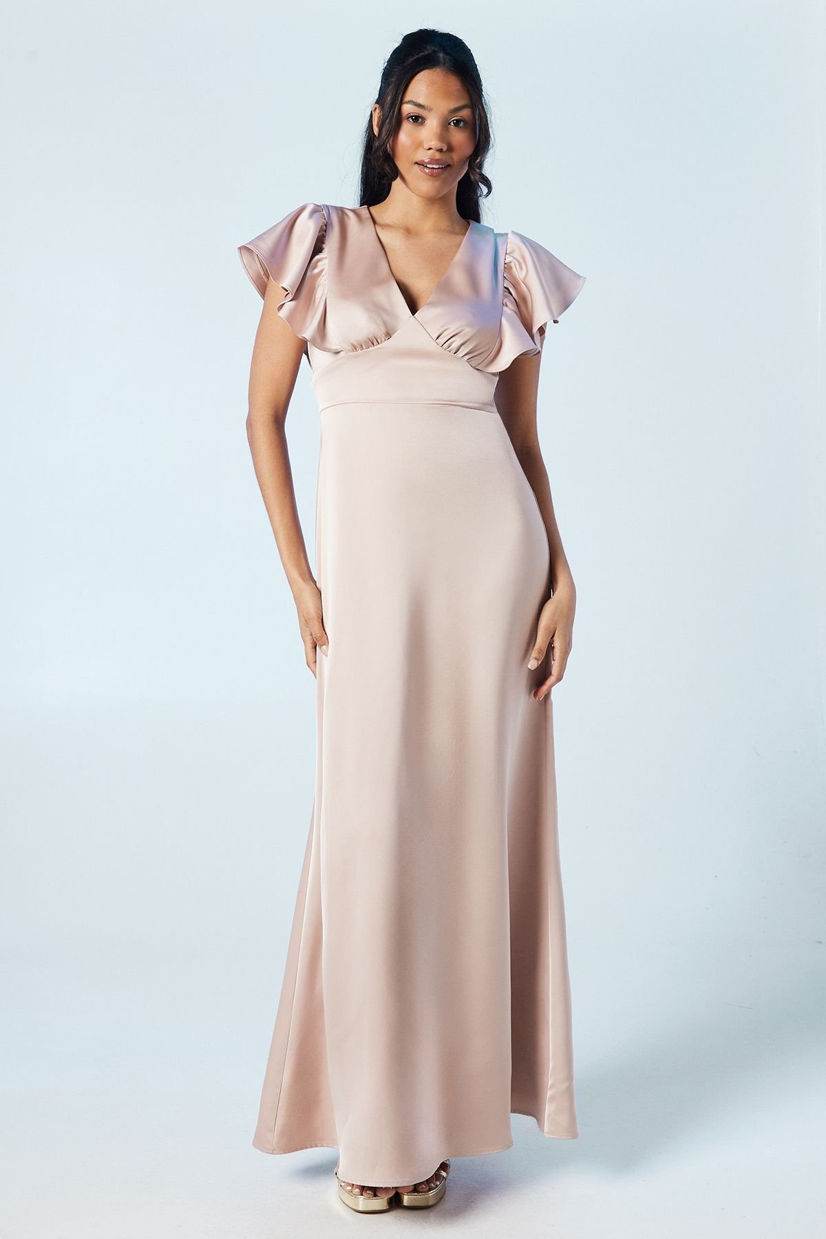 Coast Coast Women's V Neck Waist Detail Satin Bridesmaid Dress in Mocha - 2