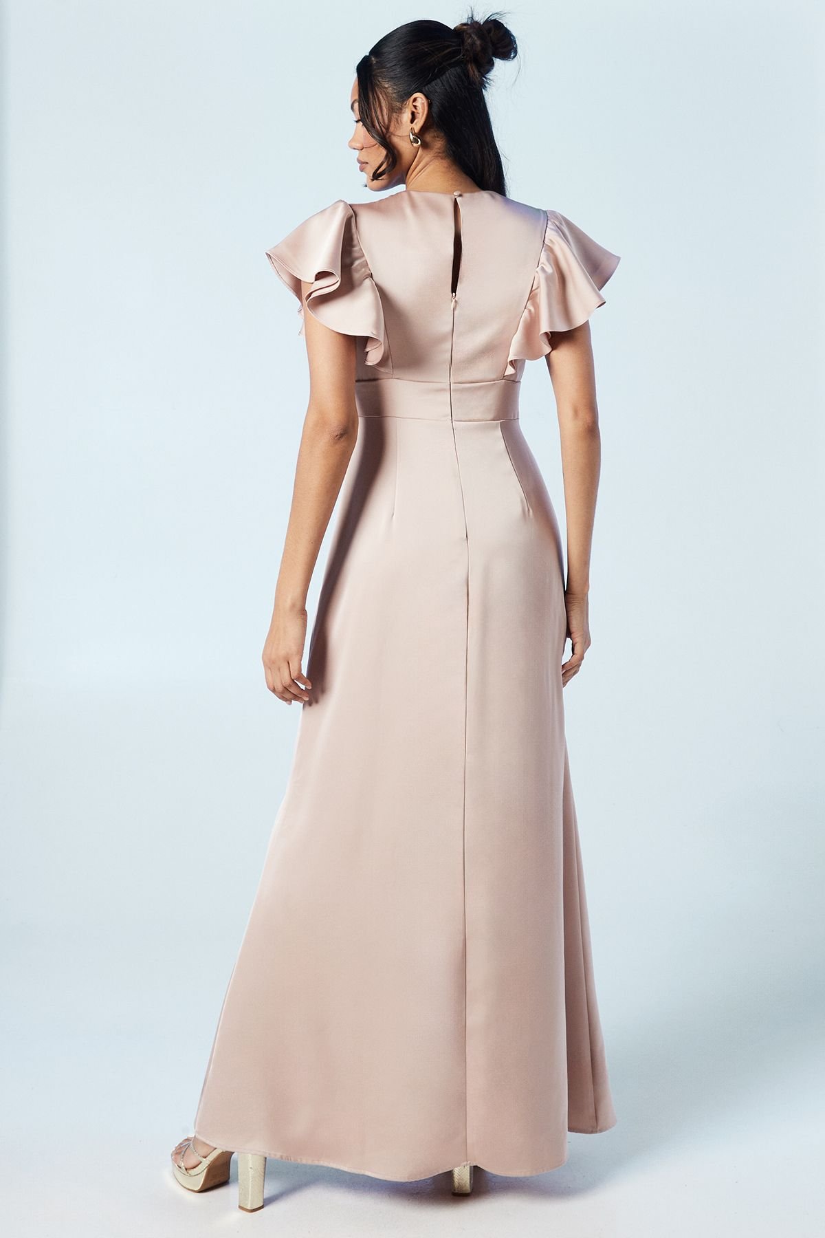 Coast Coast Women's V Neck Waist Detail Satin Bridesmaid Dress in Mocha - 3