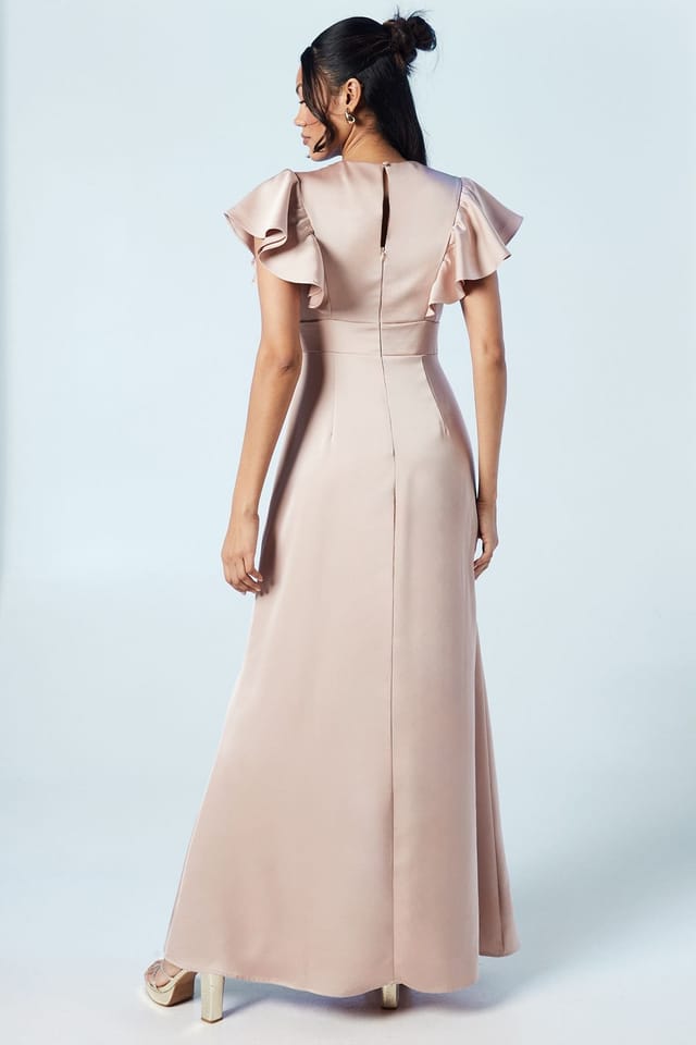 Coast Coast Women's V Neck Waist Detail Satin Bridesmaid Dress in Mocha - 3