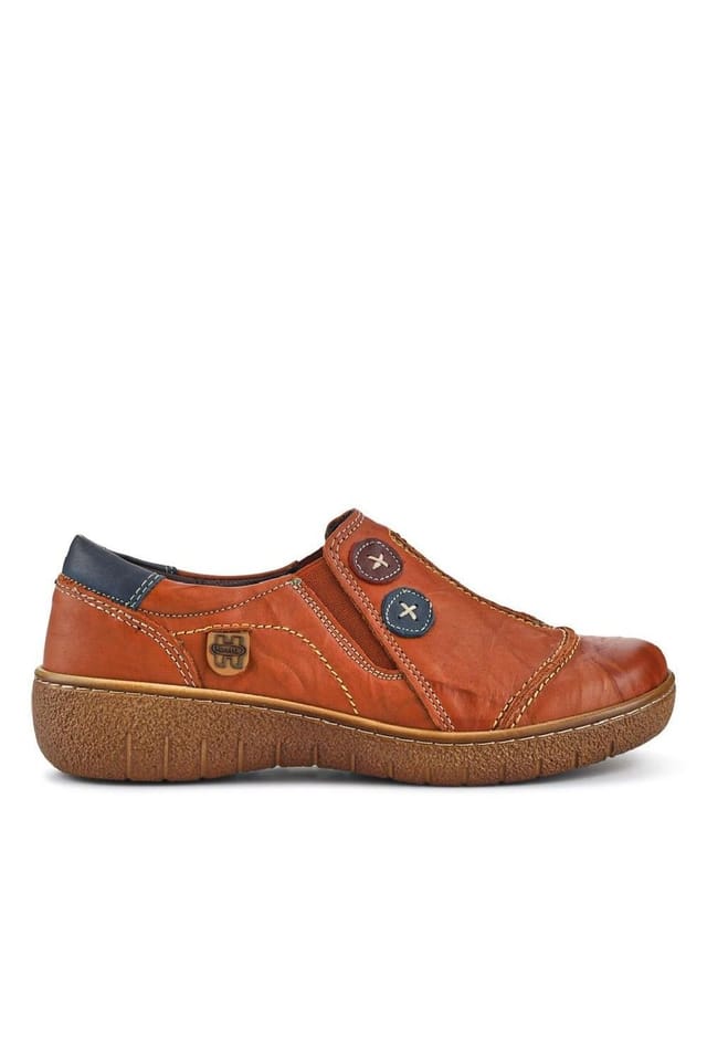 Pavers Pavers Women's Elasticated Leather Slip-On Shoes in Tan - 2