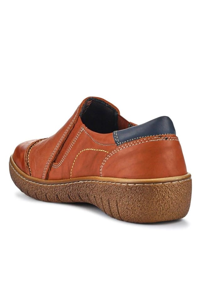 Pavers Pavers Women's Elasticated Leather Slip-On Shoes in Tan - 3