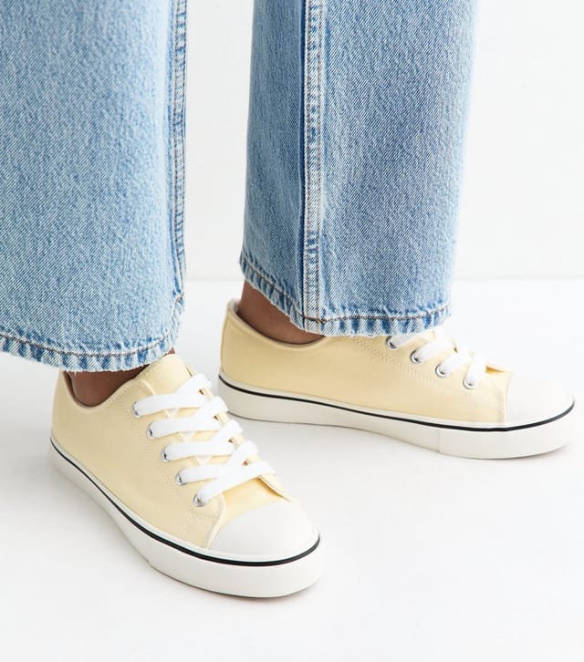 New Look Women's Yellow Canvas Lace Up Trainers Vegan New Look - 2