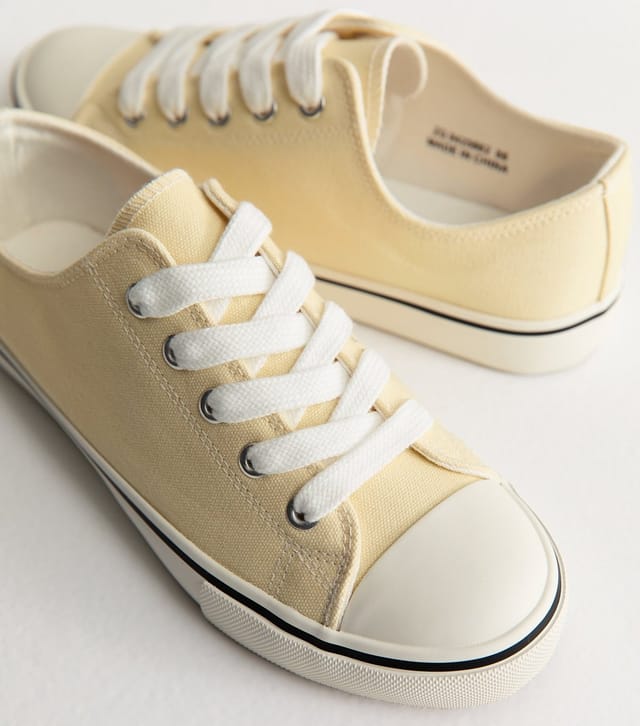 New Look Women's Yellow Canvas Lace Up Trainers Vegan New Look - 3