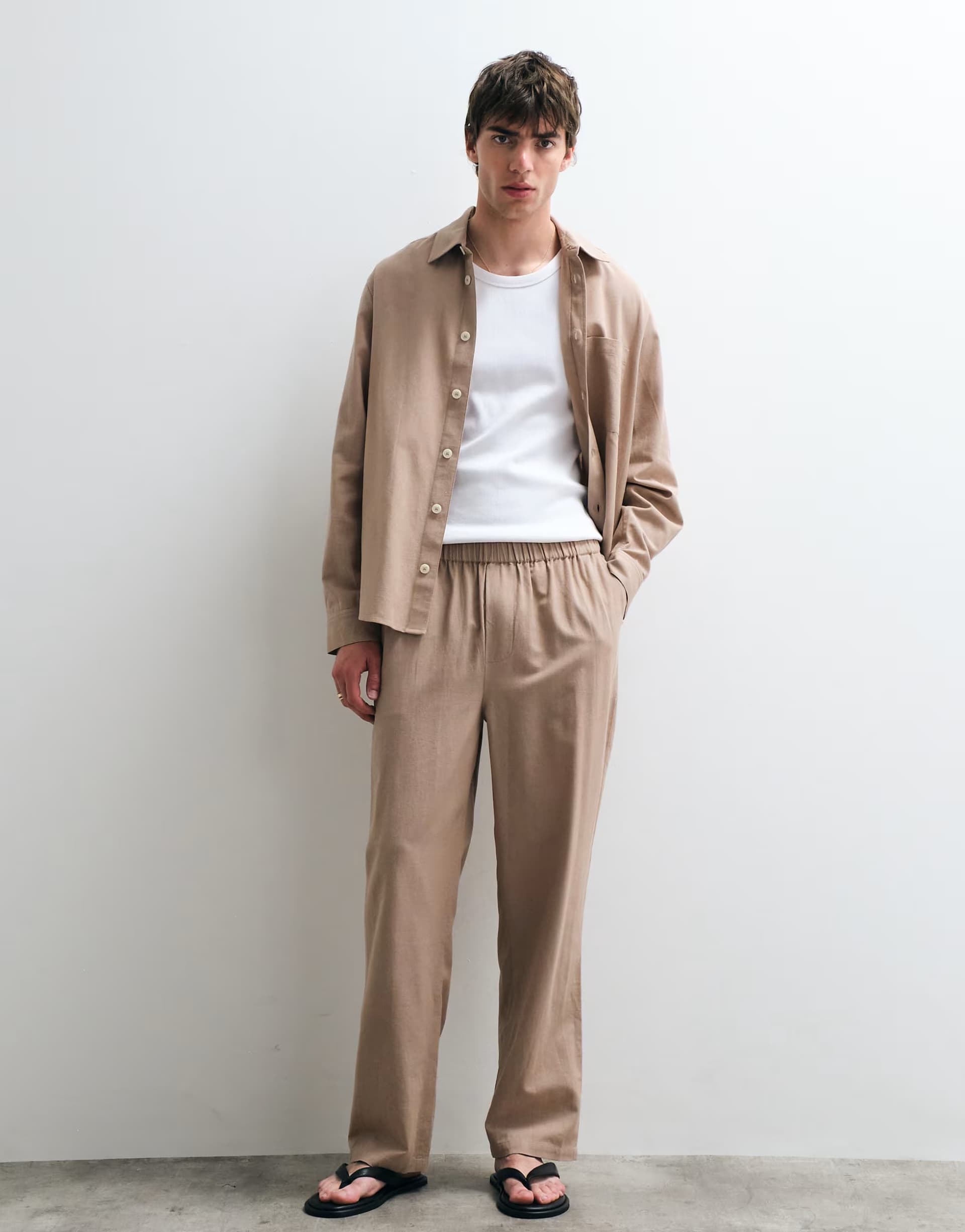 ASOS ASOS COLLECTIVE co-ord AC-B-253 classic straight fit cotton trousers with linen in beige