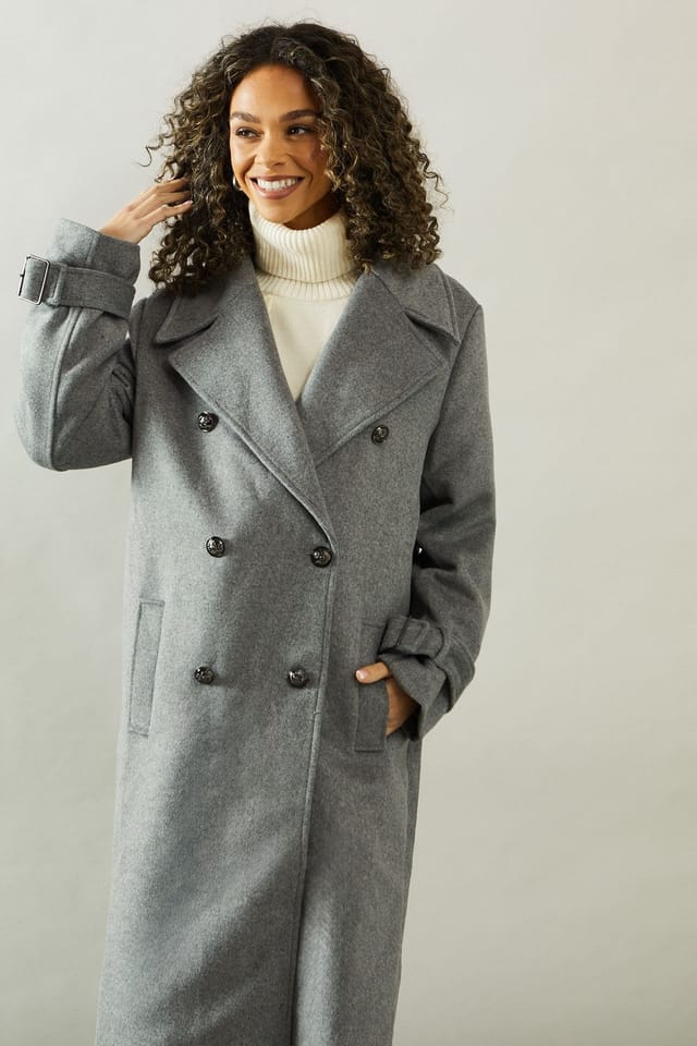 Wallis Wallis Women's Buckle Detail Double Breasted Coat in Grey - 2