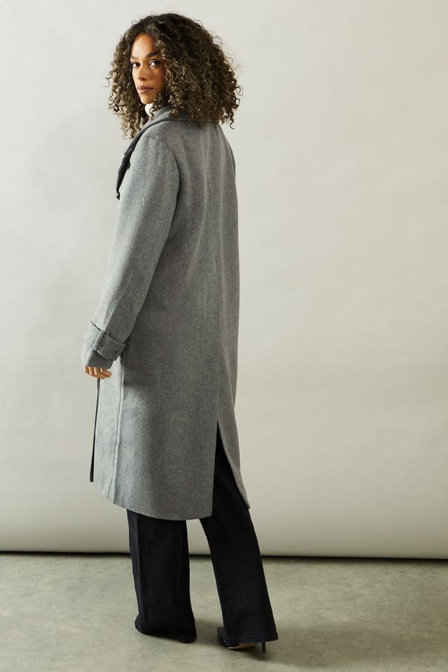 Wallis Wallis Women's Buckle Detail Double Breasted Coat in Grey - 3