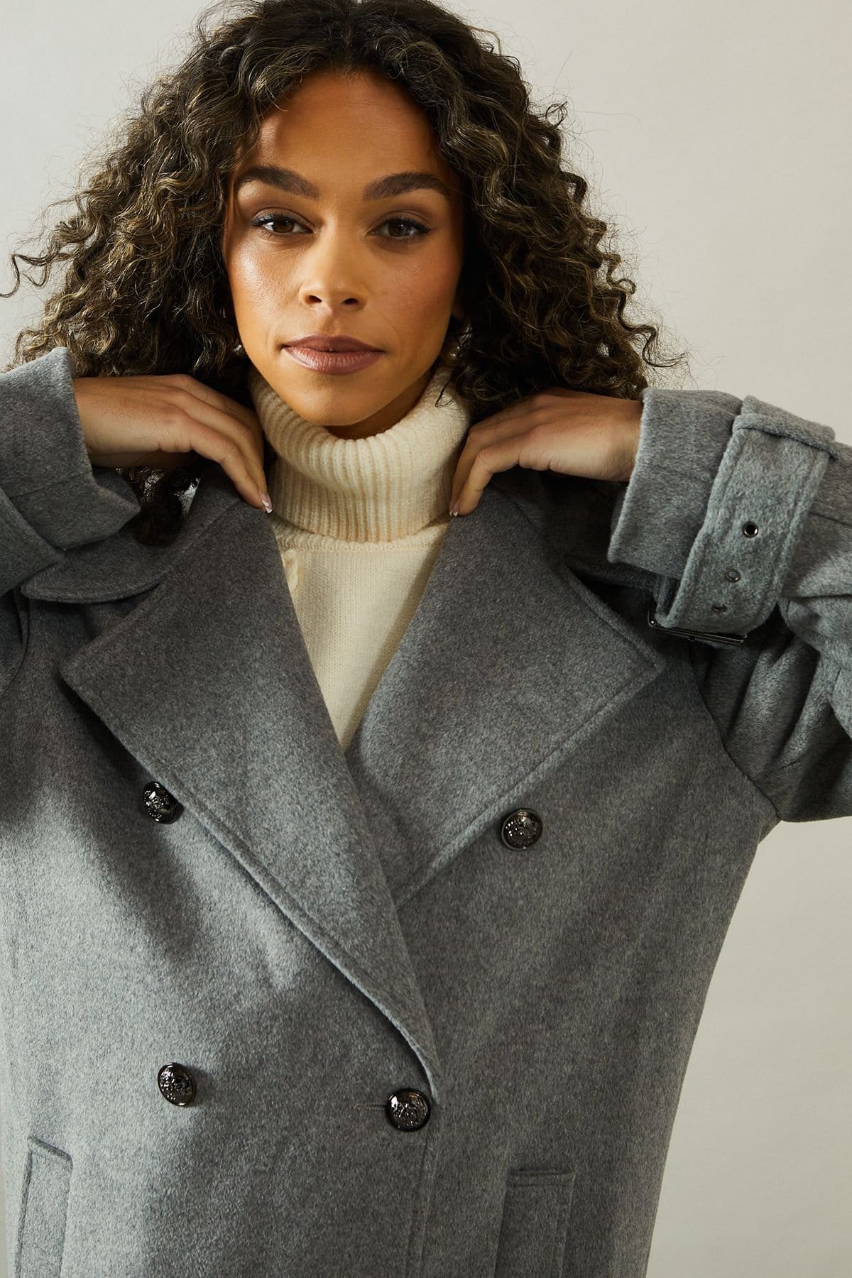 Wallis Wallis Women's Buckle Detail Double Breasted Coat in Grey - 4