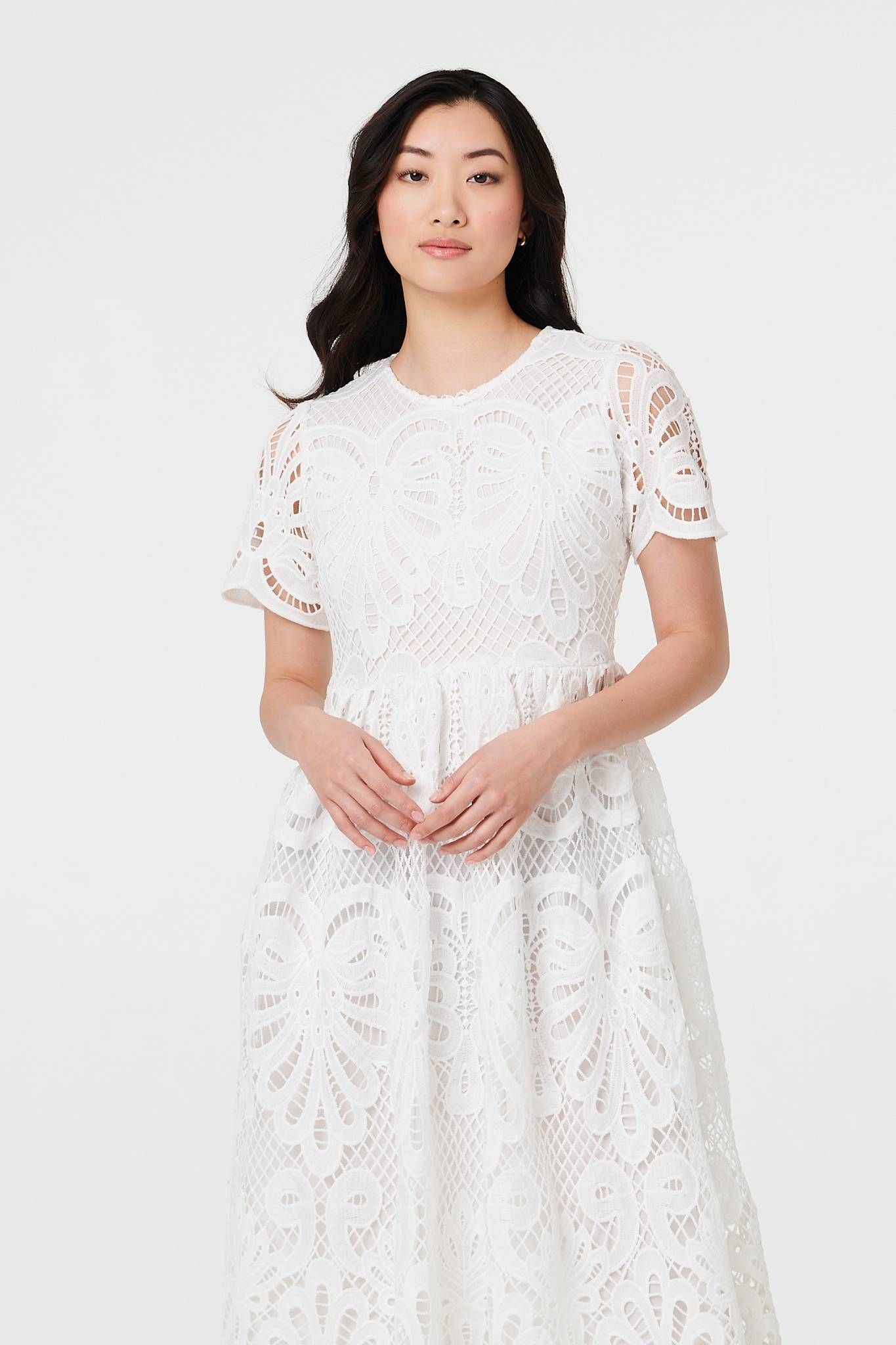 Izabel London Izabel London Women's Semi Sheer Lace Layered Midi Dress in White - 4