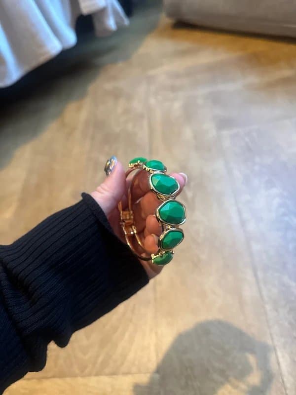 ASOS Gold bangle with green stones
