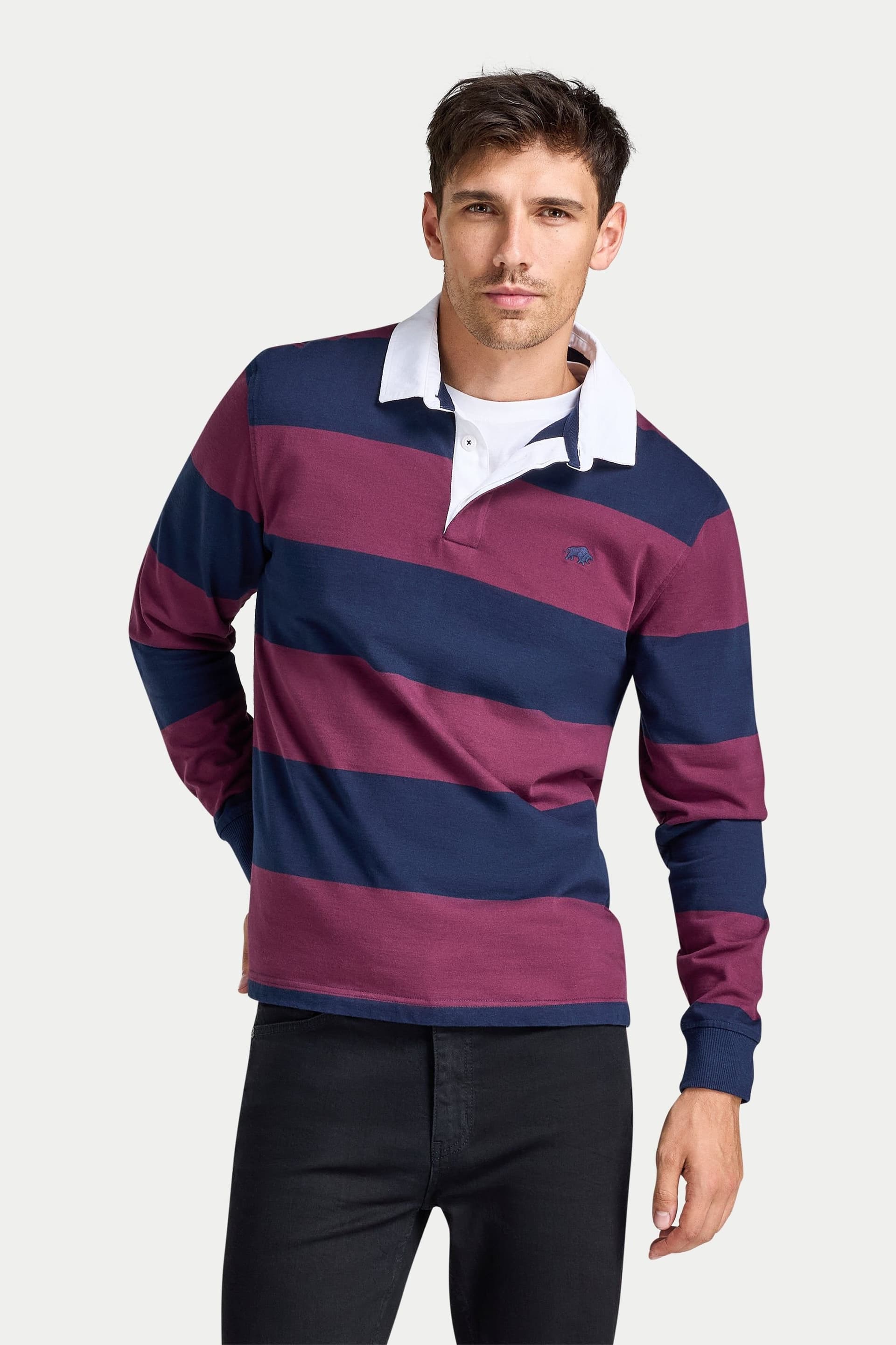 raging bull Raging Bull Men's L/S Wide Stripe Rugby Shirt in Dark Red