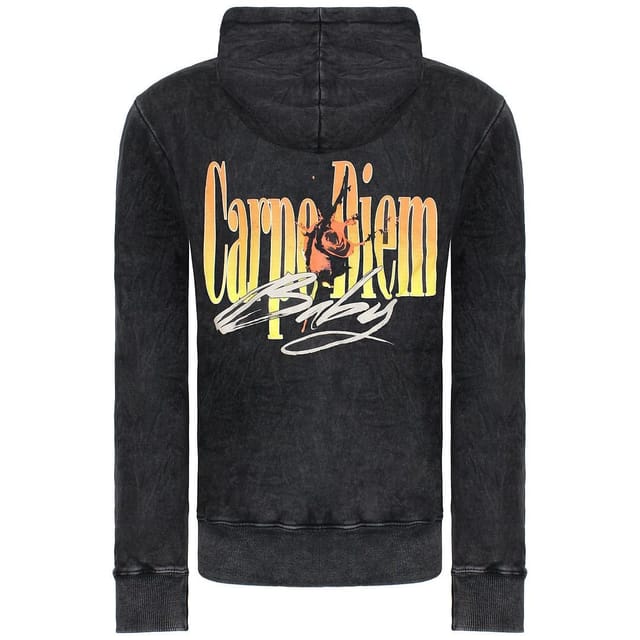 Criminal Damage Criminal Damage Men's Long Sleeve Washed Black Pullover Carpe Diem Hoodie - 2