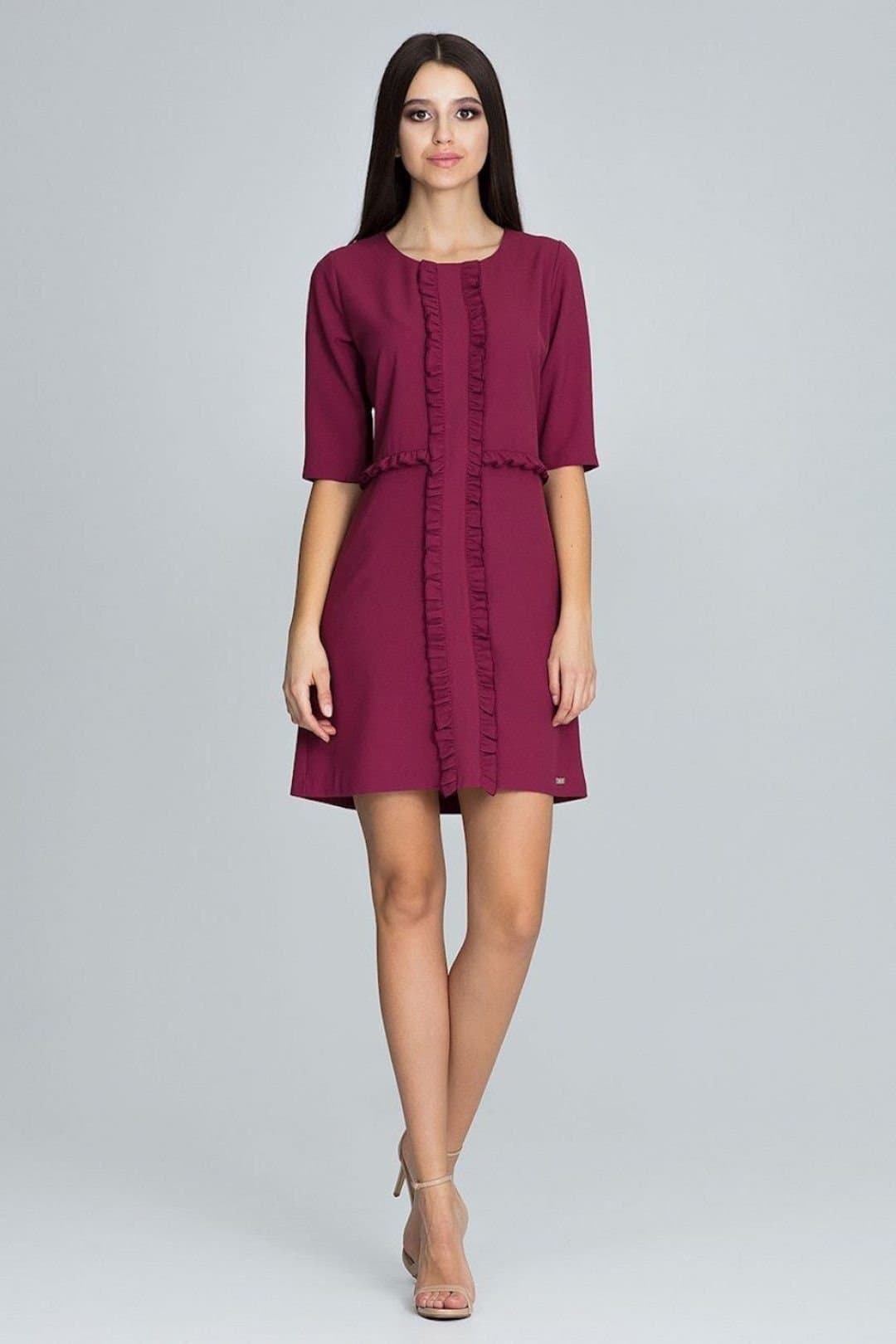 Love Lace Love Lace Women's Elegant 3/4 Sleeve Ruffle Cocktail Dress in Burgundy