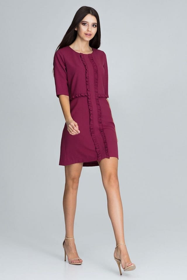 Love Lace Love Lace Women's Elegant 3/4 Sleeve Ruffle Cocktail Dress in Burgundy - 2