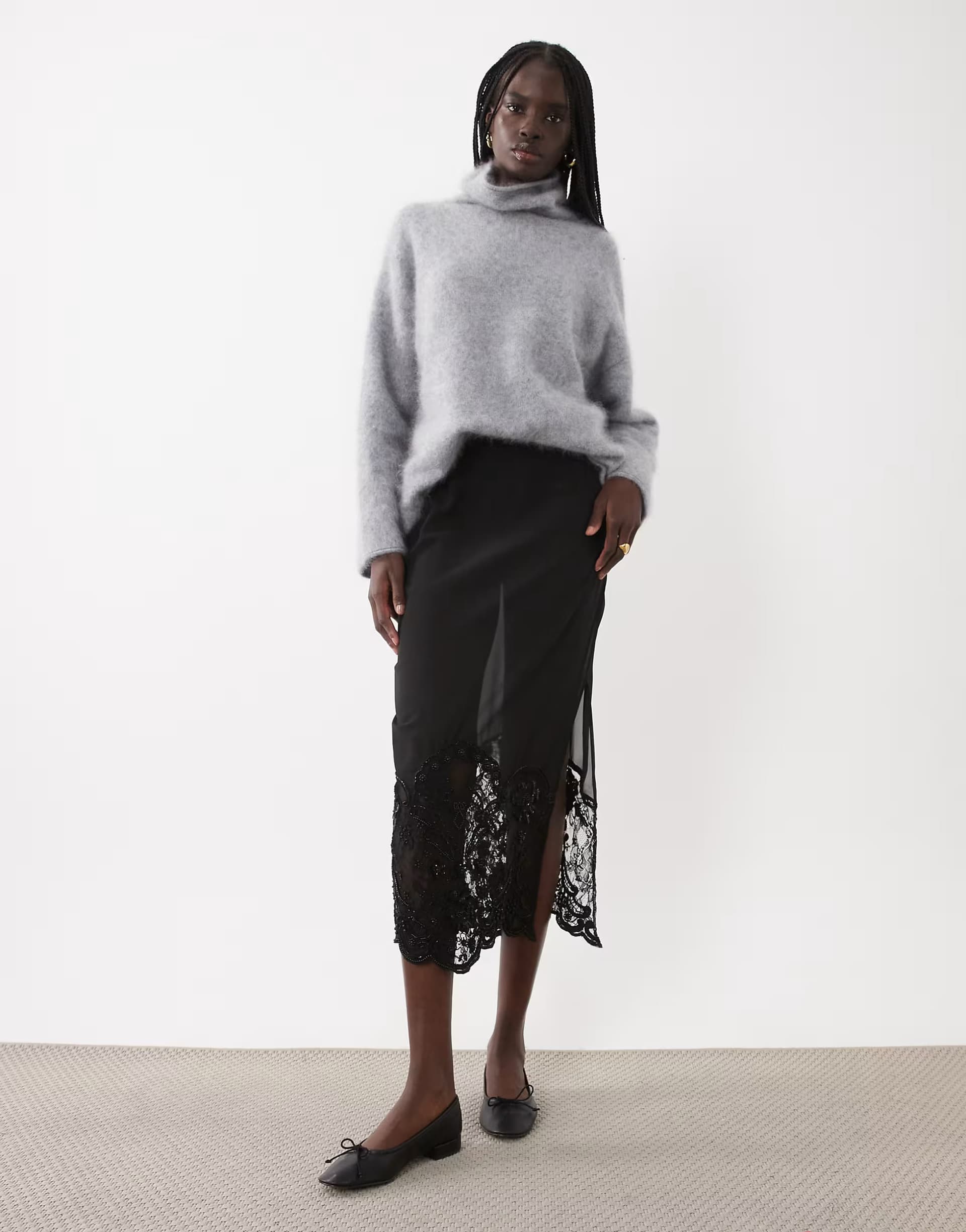 ASOS ASOS DESIGN sheer midi skirt with embellished bead hem in black
