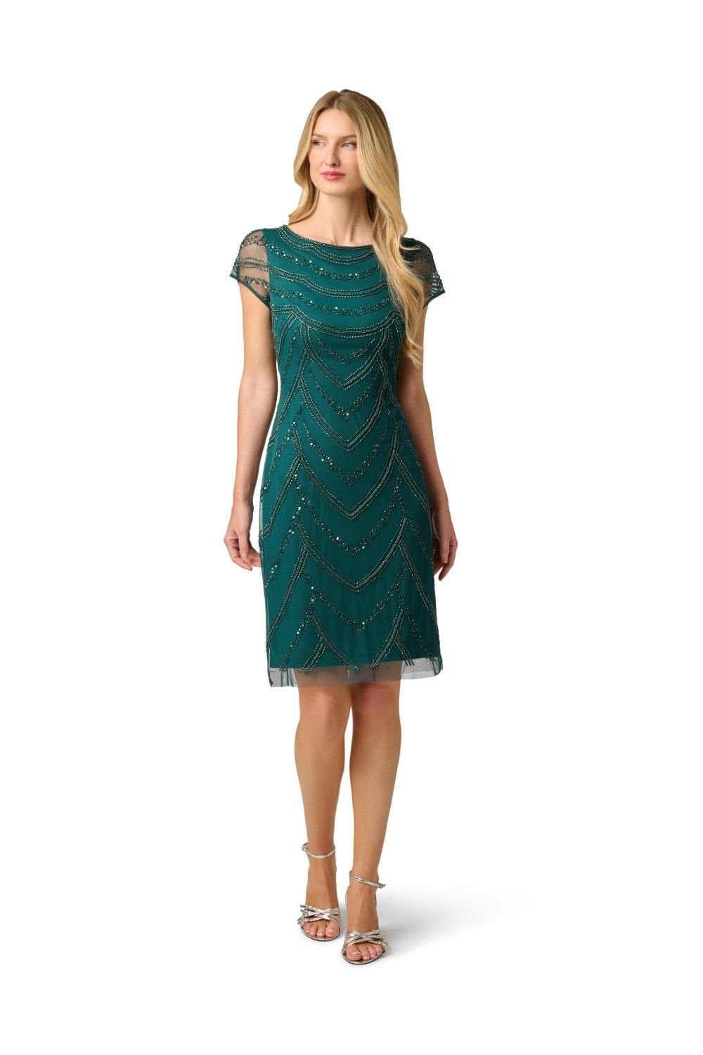 Adrianna Papell Adrianna Papell Women's Beaded Cocktail Dress in Dark Green