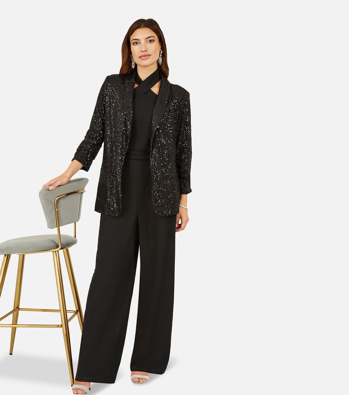 Yumi Women's Black Sequin Blazer Yumi New Look - 2