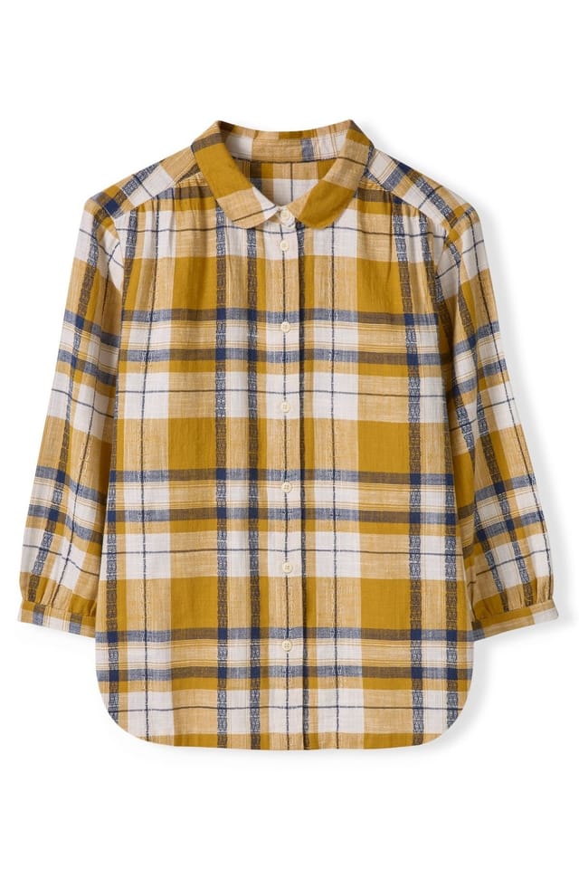 Celtic & Co Celtic & Co Women's Peter Pan Collar Checked Blouse in Mustard - 2