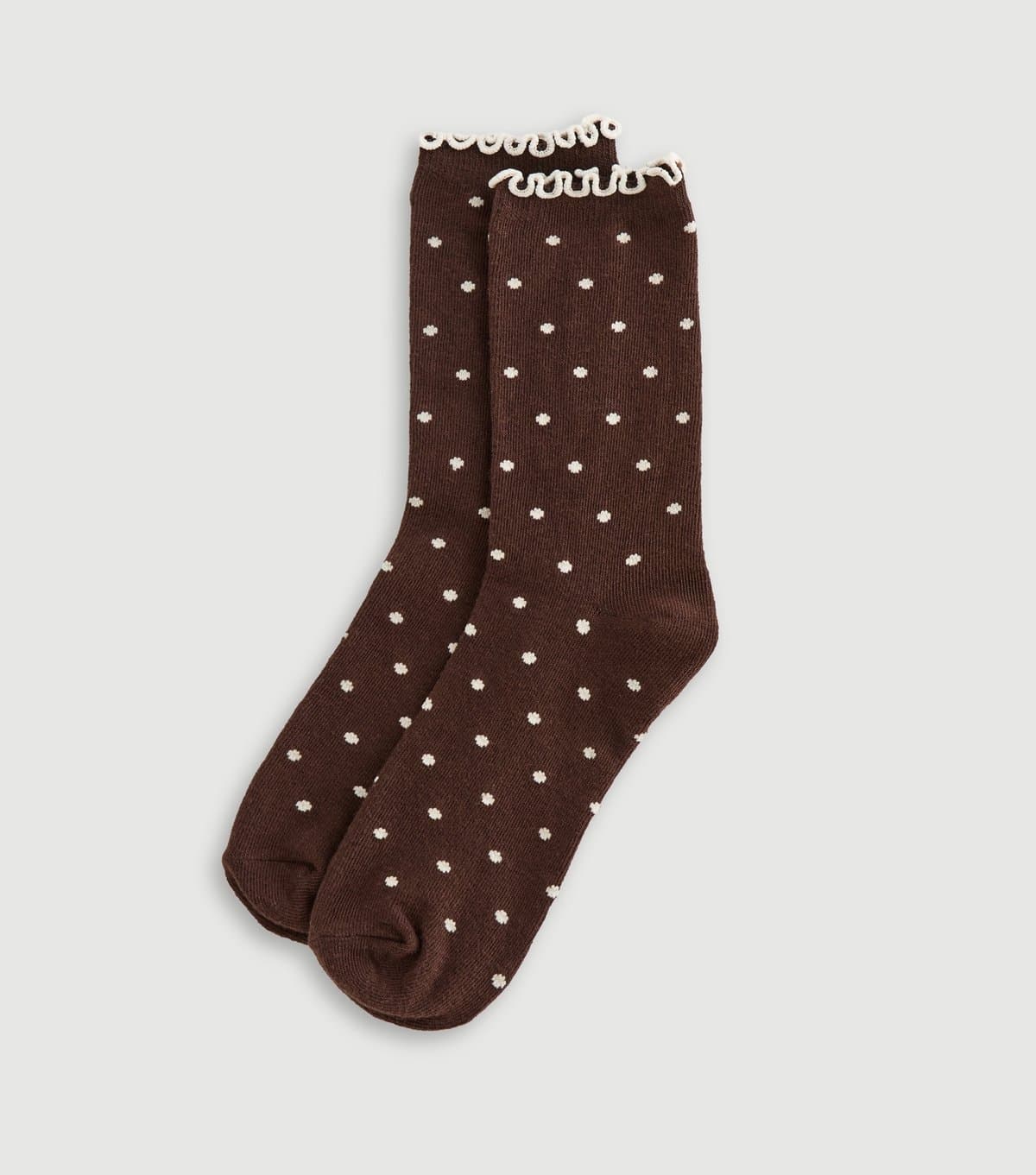 New Look Brown and Cream Polka Dot Frill Trim Socks New Look