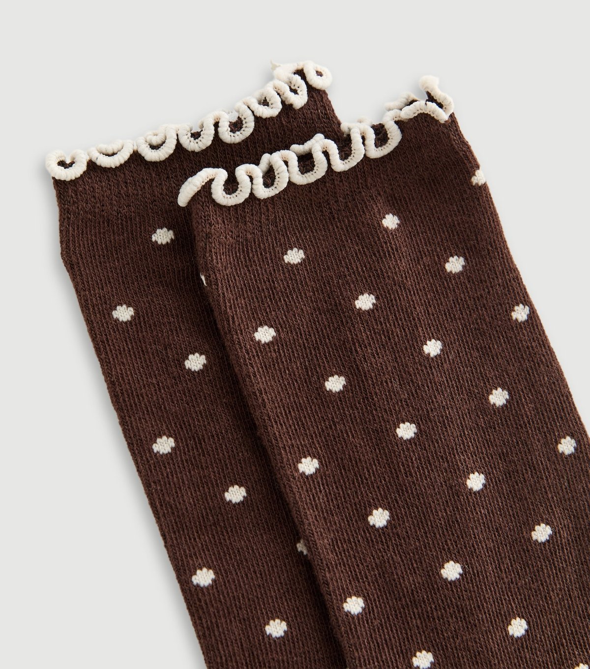 New Look Brown and Cream Polka Dot Frill Trim Socks New Look - 2
