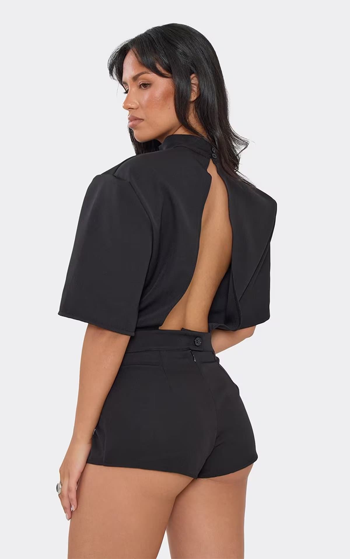 EGO High Neck Backless Playsuit In Black, Women's Size UK 6