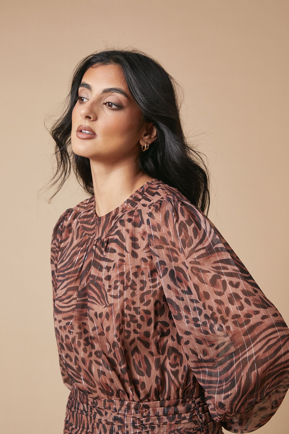 Oasis Oasis Women's Animal Chiffon Gathered Ruched Mini Dress - 3