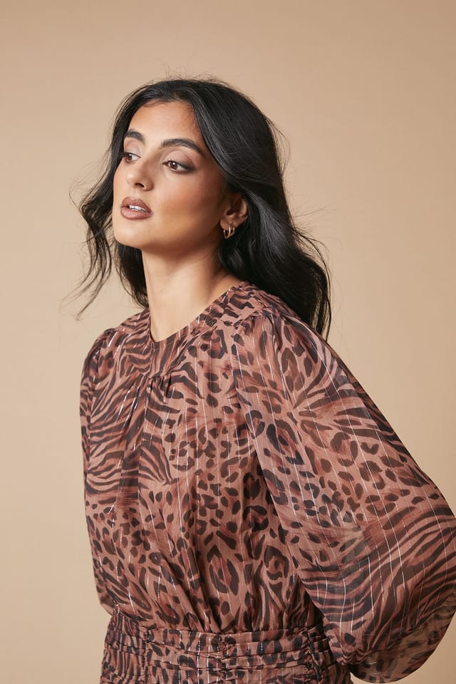Oasis Oasis Women's Animal Chiffon Gathered Ruched Mini Dress - 3
