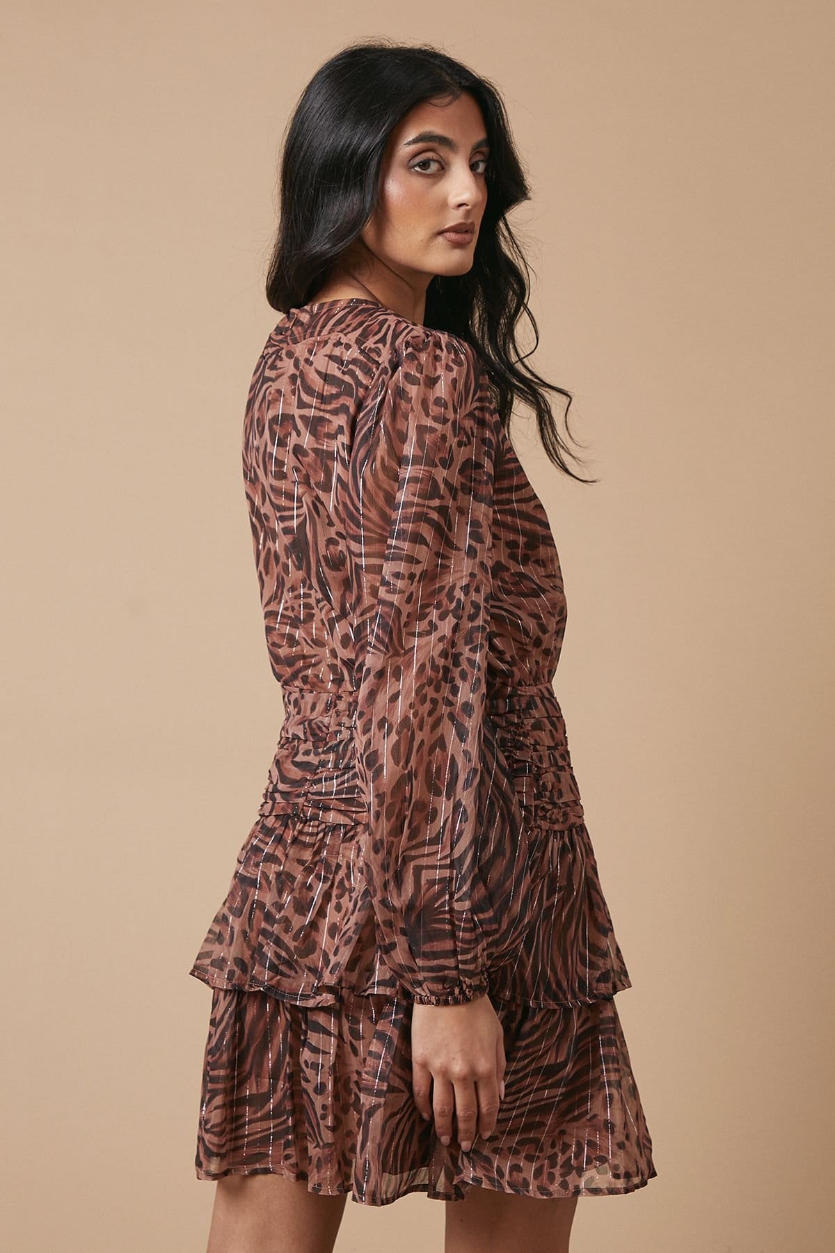 Oasis Oasis Women's Animal Chiffon Gathered Ruched Mini Dress - 4