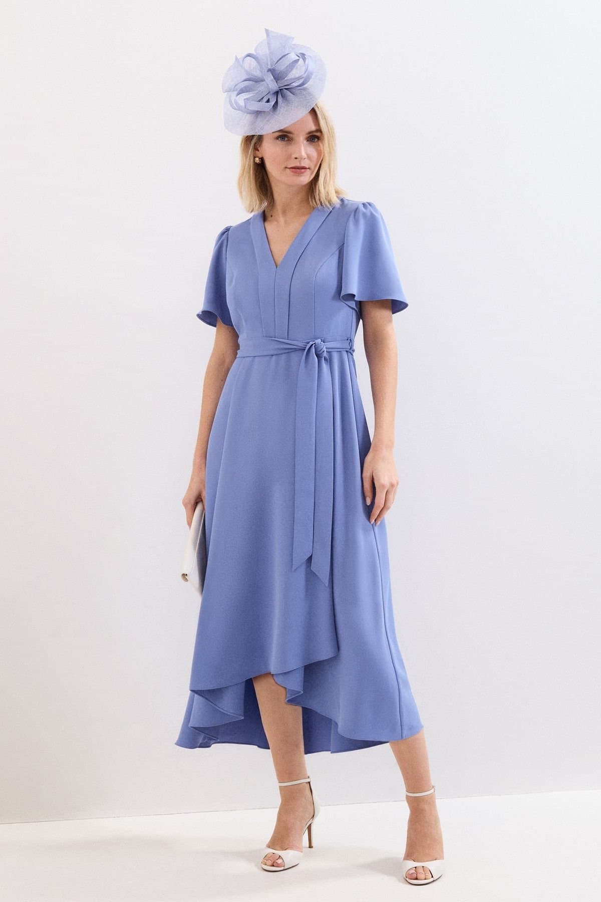 Phase Eight Phase Eight Women's Jessica Short Sleeve V-Neck Midi Dress in Baby Blue