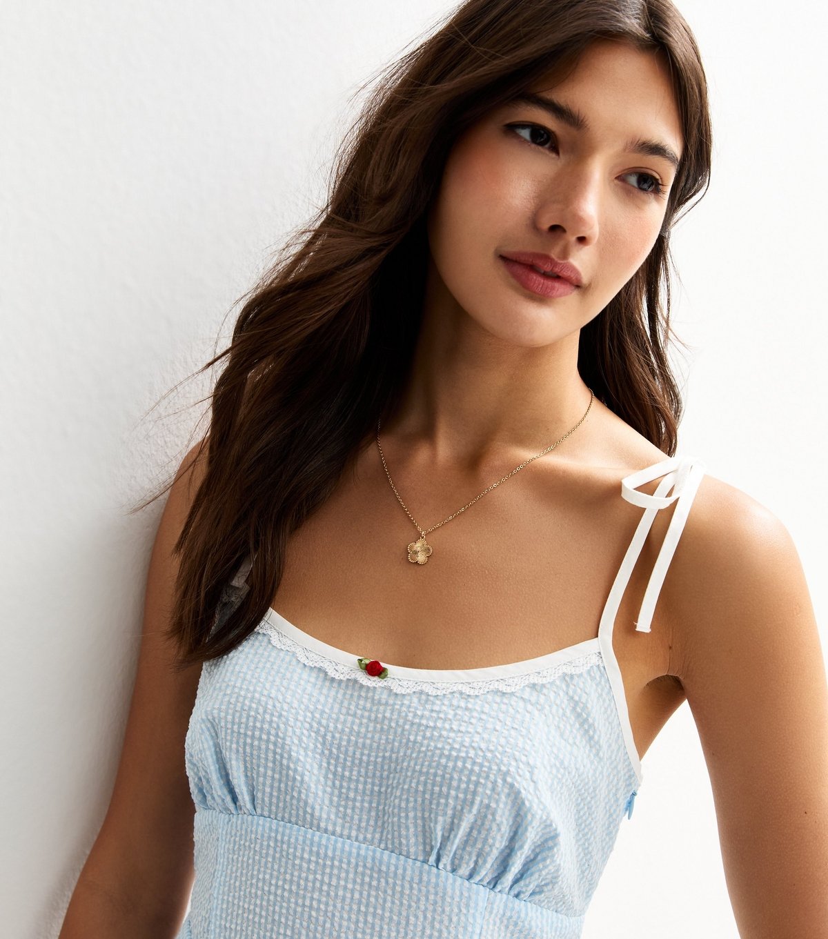 New Look Women's Blue Rose Detail Gingham Print Strappy Playsuit New Look - 3