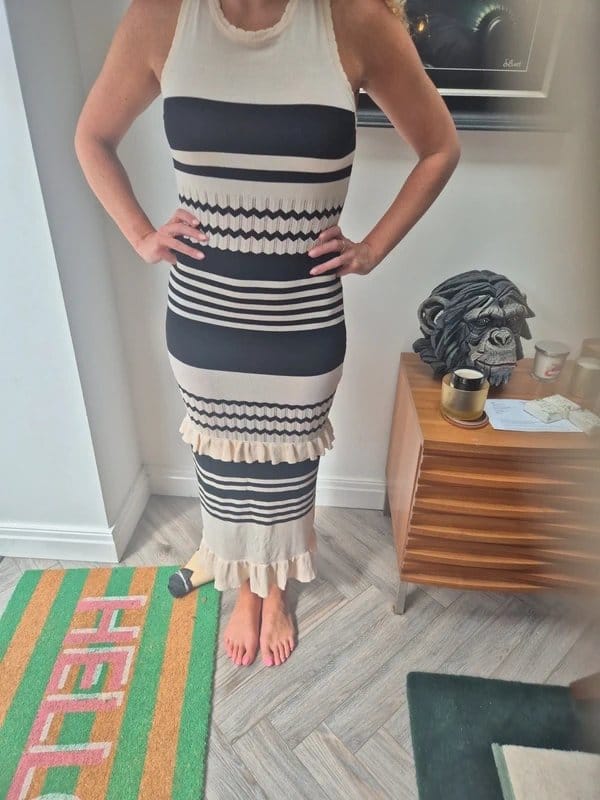 Never Fully Dressed Black & Cream Zig-Zag Knit Maxi Dress