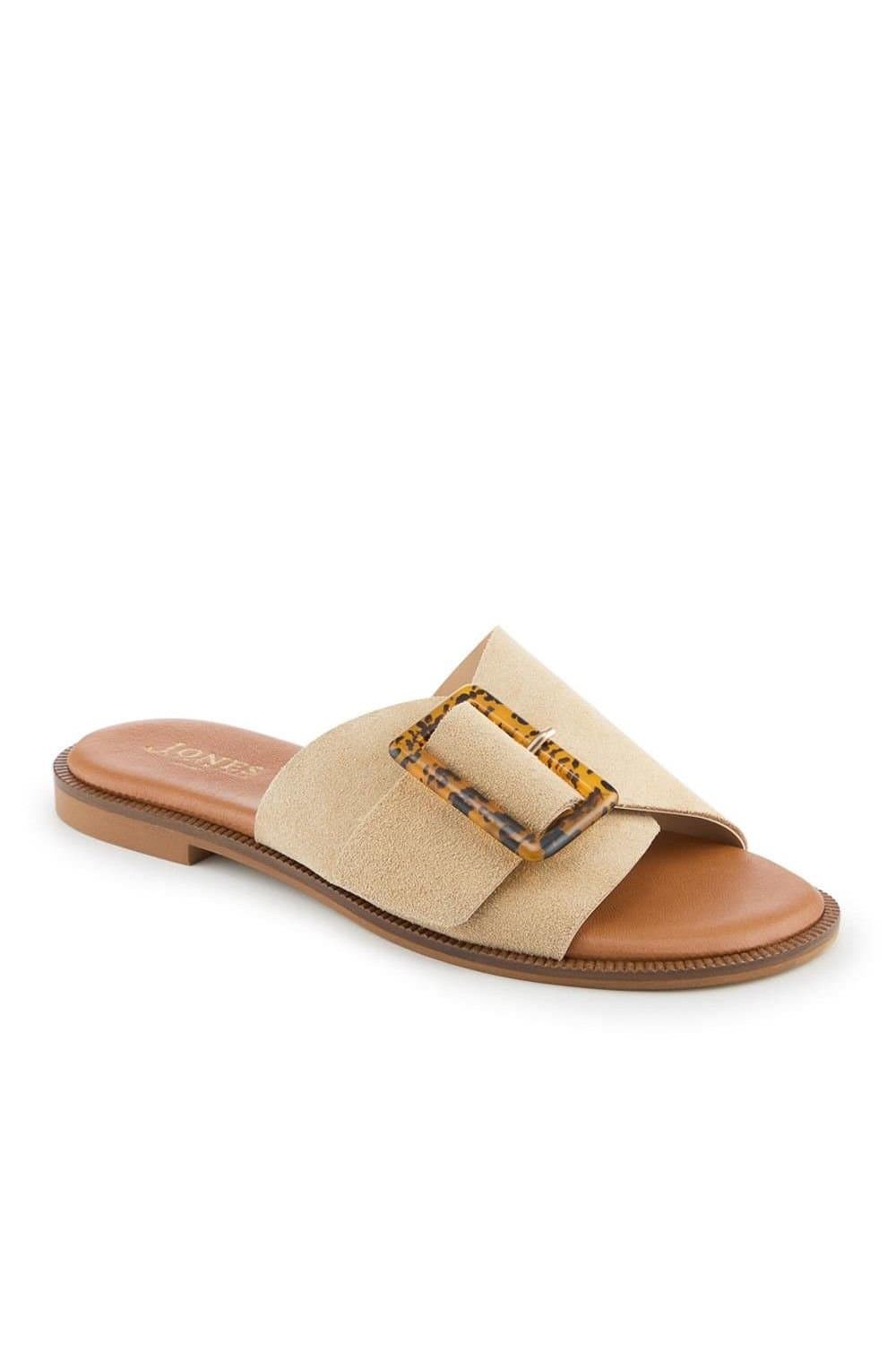 Jones Bootmaker Jones Bootmaker Beige Leather Peep Toe Mule Sandals