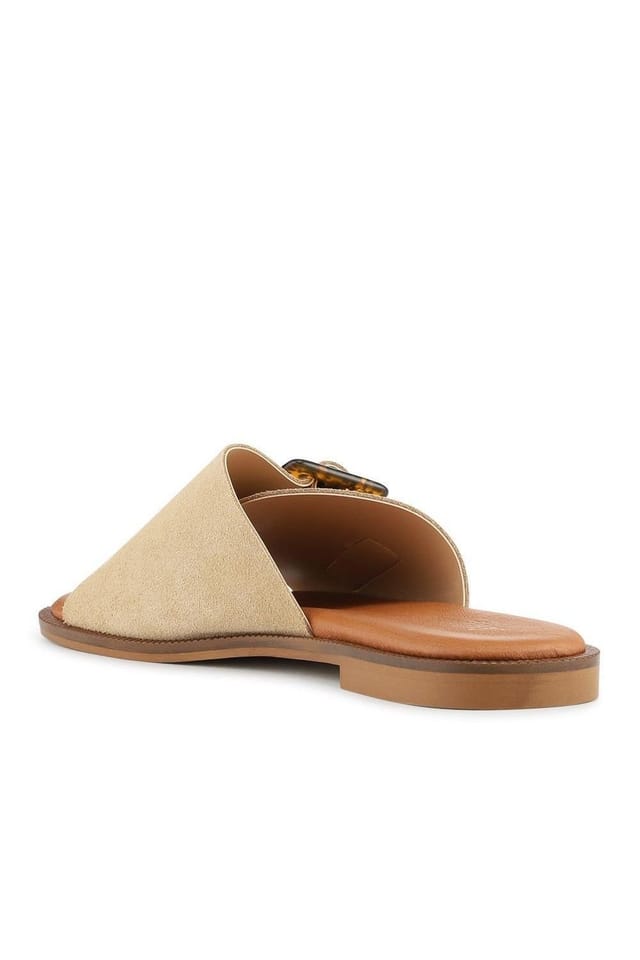 Jones Bootmaker Jones Bootmaker Women's Jasmyn Leather Peep Toe Mule Sandals in Beige - 3