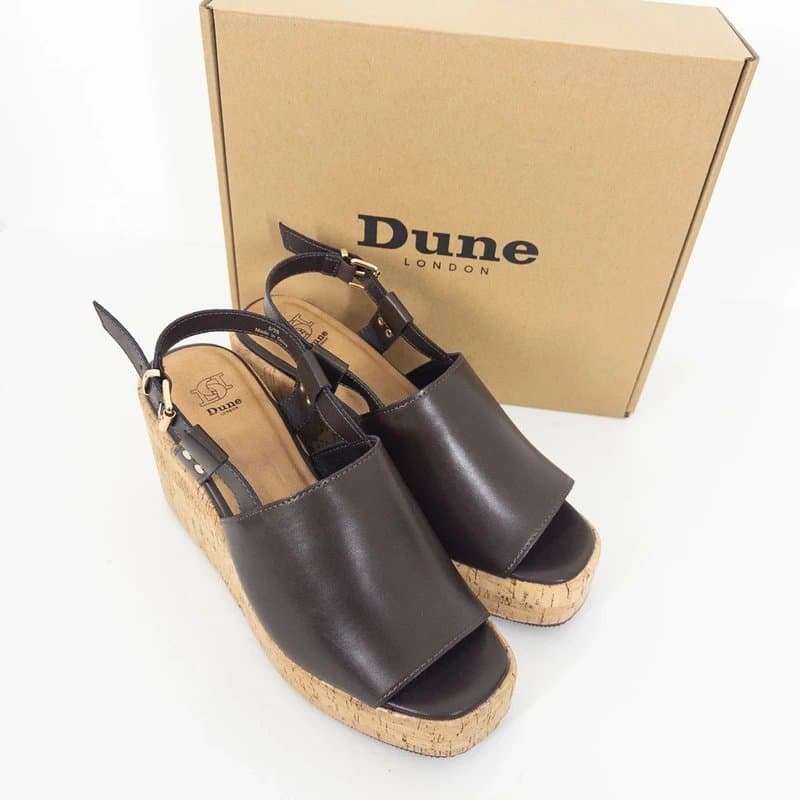 Dune London Dune London Kosley Cork Wedge Sandals UK 6 EU 39 NEW Dark Brown Leather