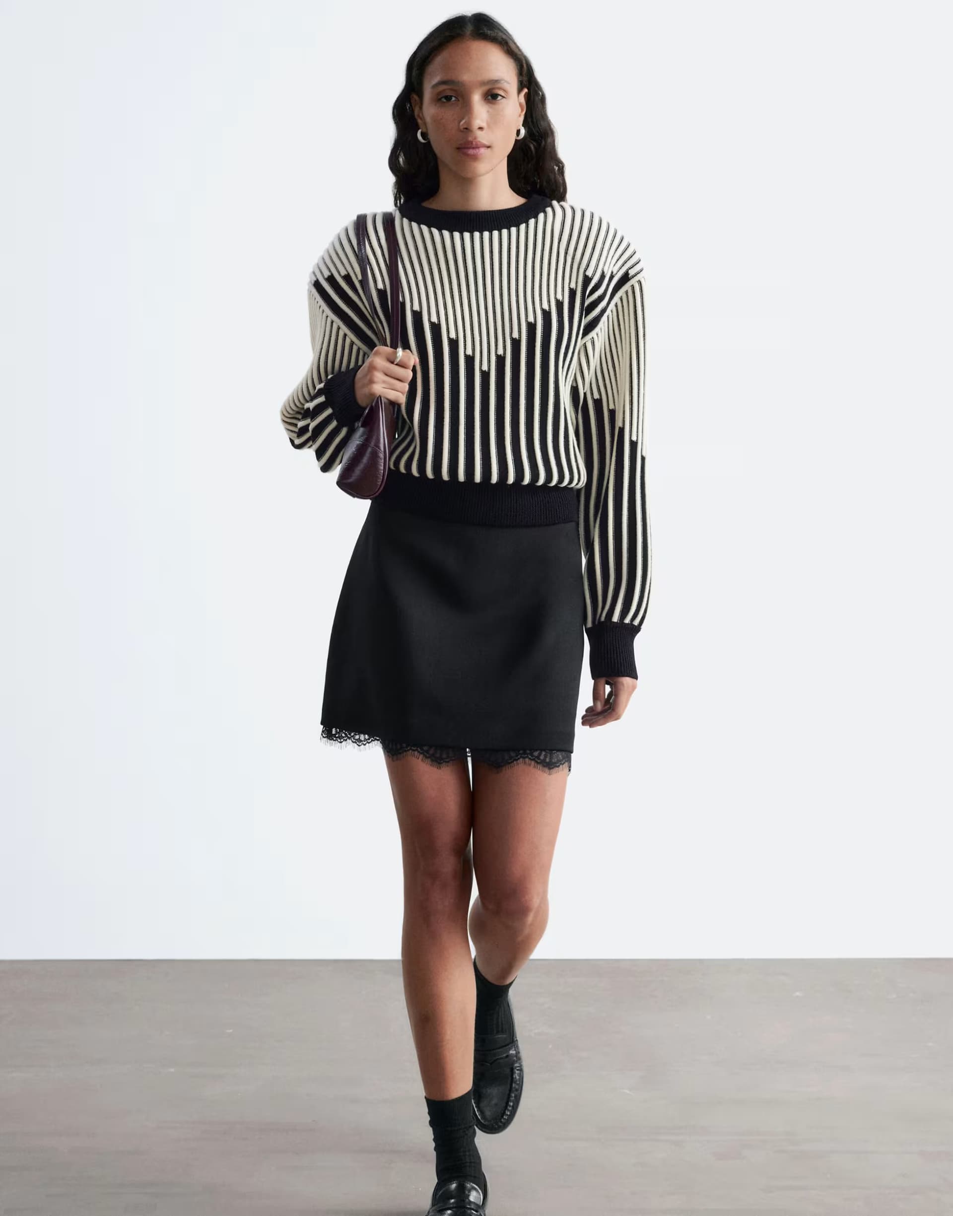 ASOS & Other Stories wool mix mini skirt with lace trim in black