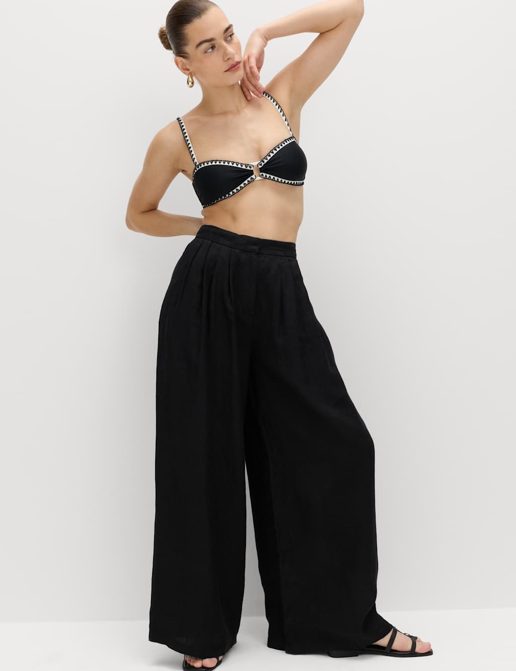 Marks & Spencer M&S Black Linen Wide Leg Trousers