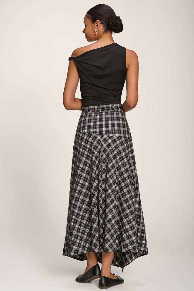 Jolie Moi Jolie Moi Women's Plaid Asymmetric Maxi Skirt - 2