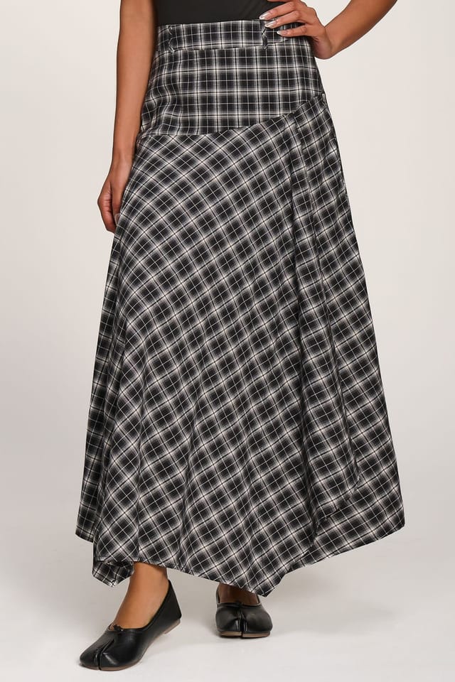 Jolie Moi Jolie Moi Women's Plaid Asymmetric Maxi Skirt - 3