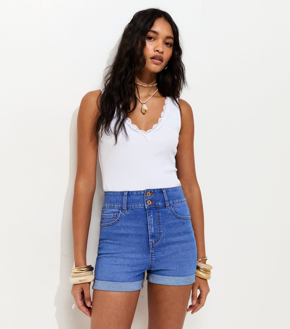 New Look Women's Blue High Waist Denim Shorts New Look