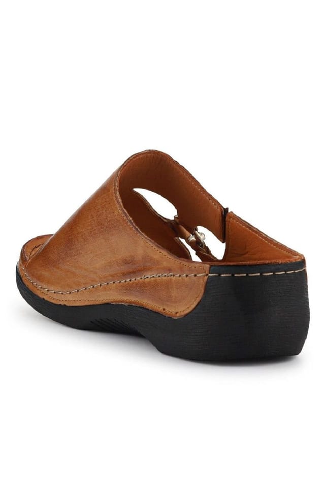 Pavers Pavers Women's Leather Wedge-Heeled Mules in Tan - 3
