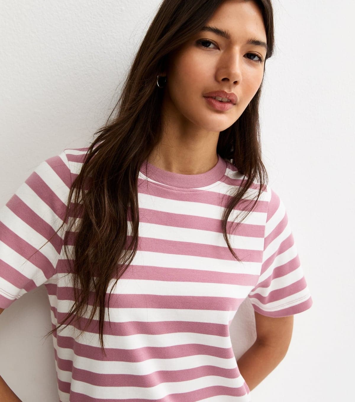 New Look Women's Premium Pink Heavyweight Cotton Striped T-Shirt New Look