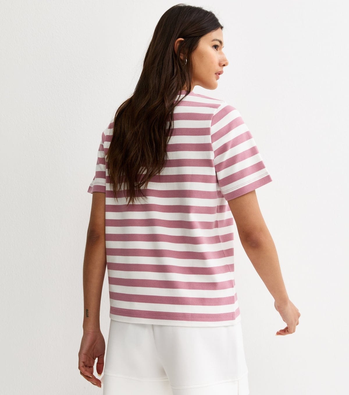 New Look Women's Premium Pink Heavyweight Cotton Striped T-Shirt New Look - 4