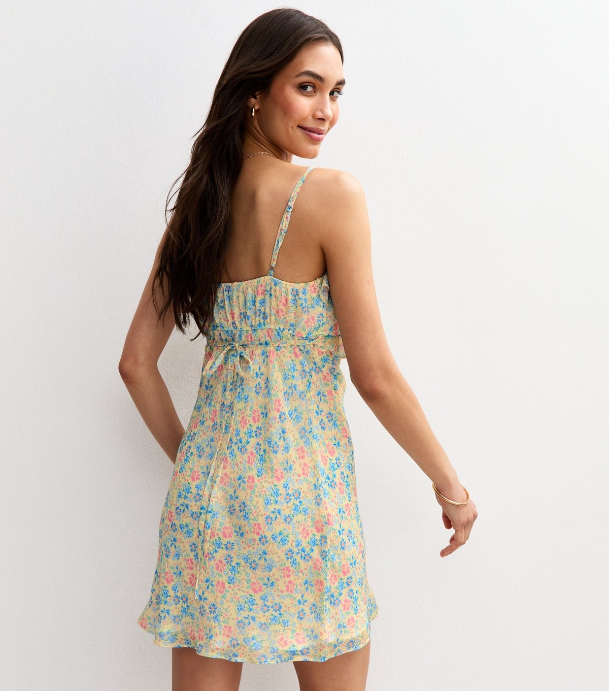 New Look Women's Yellow Chiffon Floral Print Mini Dress New Look - 4