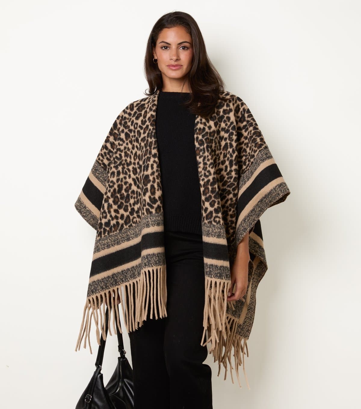 Blue Vanilla Women's Dark Brown Animal Print Knit Cape Blue Vanilla New Look